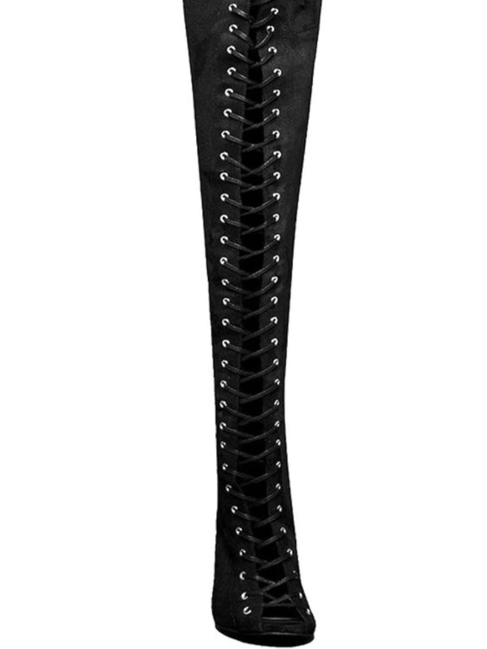 Peep Toe Thigh High Heel Boots Stiletto Lace-up Suede Shoes with Zipper